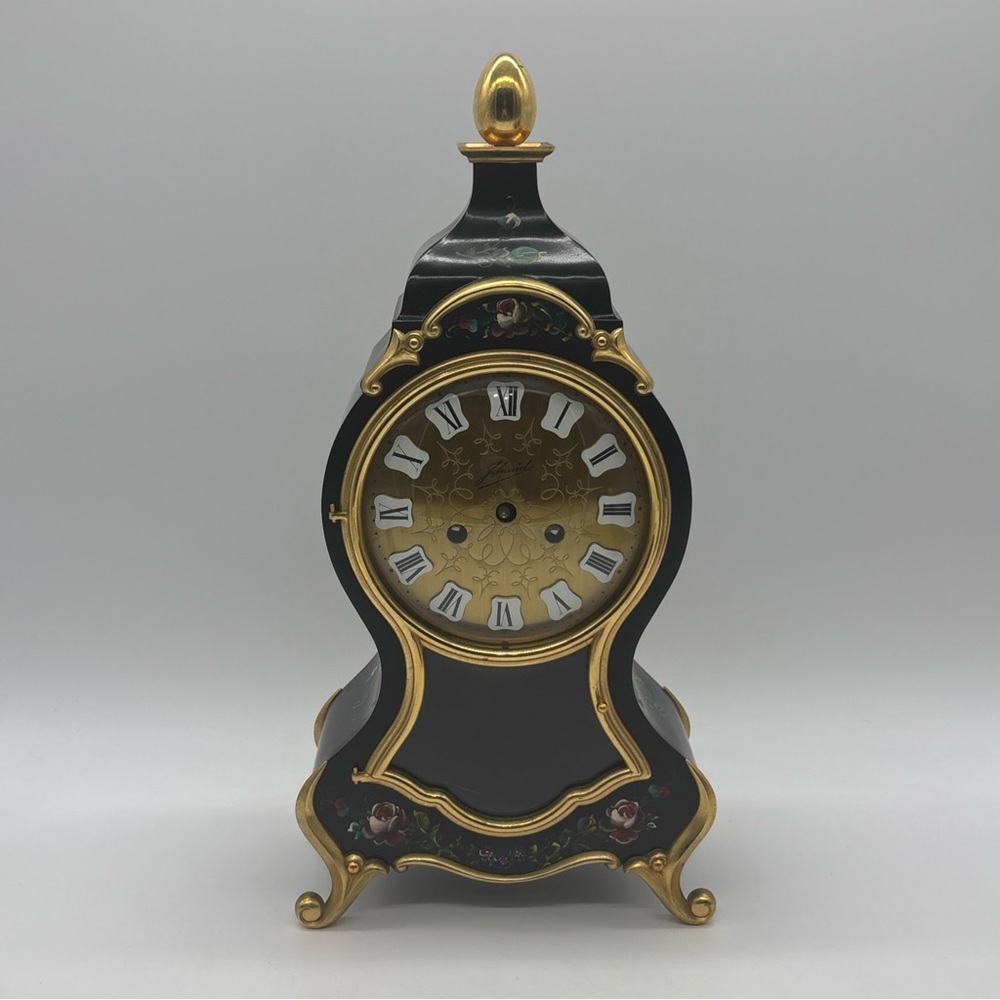 Vintage Schmid Fabrik SSS Marke Hand Painted Mantle Clock w/ Key Untested